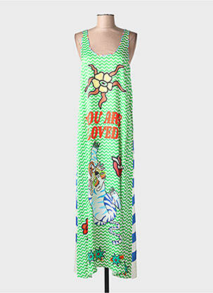 Robe longue imprimé fantaisie sans manche vert ME369 femme