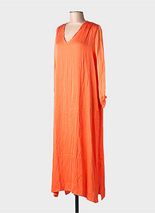 Robe longue manches longues manches longues orange ME369 femme