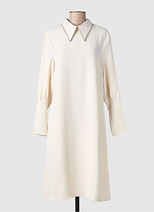 Robe mi-longue coupe fluide manches longues beige TOUPY femme