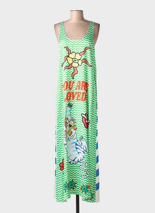 Robe longue imprimé fantaisie sans manche vert ME369 femme