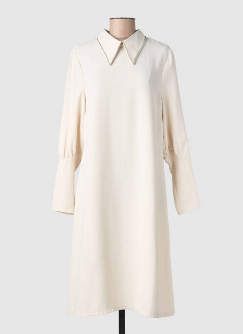 Robe mi-longue coupe fluide manches longues beige TOUPY femme