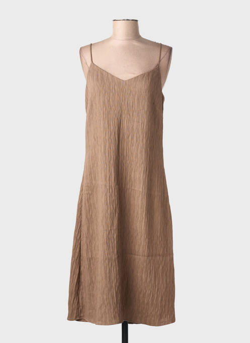 Robe mi-longue coupe cintrée fines bretelles marron YAYA FACTORY femme