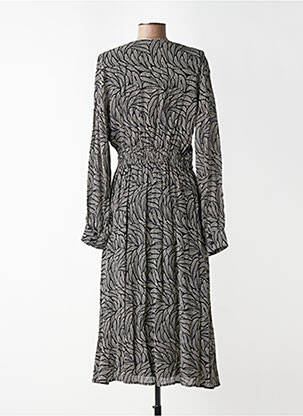 Robe mi-longue imprimé fantaisie manches longues noir IDANO femme