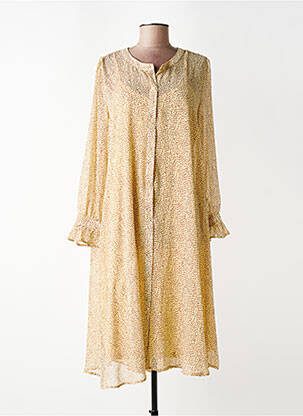 Robe mi-longue coupe fluide manches longues beige ICHI femme