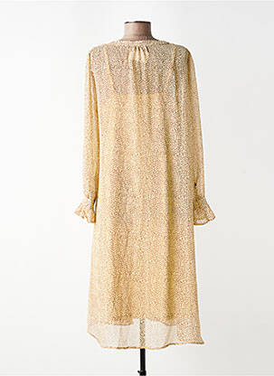 Robe mi-longue coupe fluide manches longues beige ICHI femme