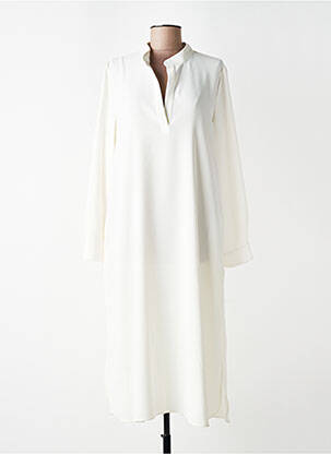 Robe mi-longue coupe fluide manches longues beige TOUPY femme