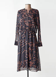Robe mi-longue coupe fluide manches longues bleu TOUPY femme
