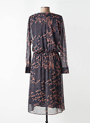 Robe mi-longue coupe fluide manches longues bleu TOUPY femme