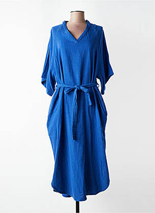 Robe longue tissage crêpe manches 3/4 bleu ZILCH femme