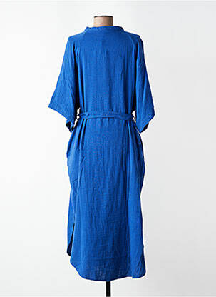 Robe longue tissage crêpe manches 3/4 bleu ZILCH femme