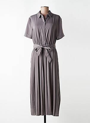 Robe mi-longue coupe fluide manches courtes gris YAYA femme