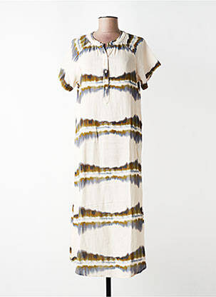 Robe longue imprimé fantaisie manches courtes beige FIVE femme