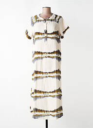 Robe longue imprimé fantaisie manches courtes beige FIVE femme