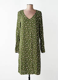 Robe mi-longue coupe fluide manches longues vert YERSE femme