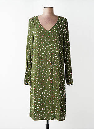 Robe mi-longue imprimé fleurs manches longues vert YERSE femme