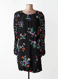 Robe mi-longue imprimé fleurs manches longues noir IDANO femme