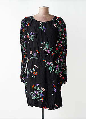 Robe mi-longue imprimé fleurs manches longues noir IDANO femme