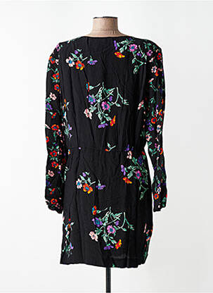 Robe mi-longue imprimé fleurs manches longues noir IDANO femme