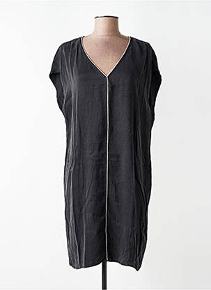 Robe mi-longue coupe fluide manches courtes noir YAYA femme