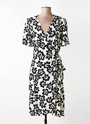 Robe mi-longue imprimé fleurs manches courtes noir FABIENNE CHAPOT femme