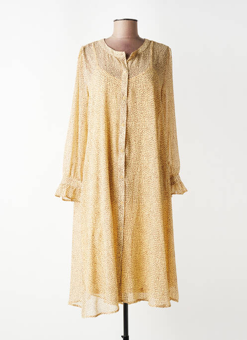 Robe mi-longue coupe fluide manches longues beige ICHI femme