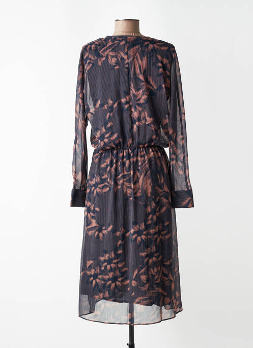 Robe mi-longue coupe fluide manches longues bleu TOUPY femme