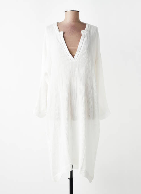 Robe mi-longue coupe fluide manches longues beige TOUPY femme