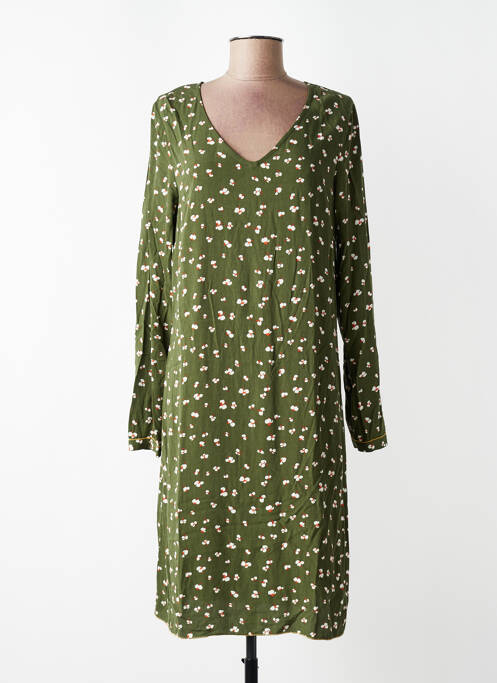 Robe mi-longue imprimé fleurs manches longues vert YERSE femme