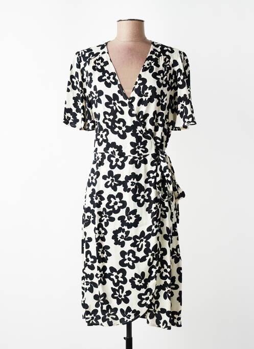 Robe mi-longue imprimé fleurs manches courtes noir FABIENNE CHAPOT femme