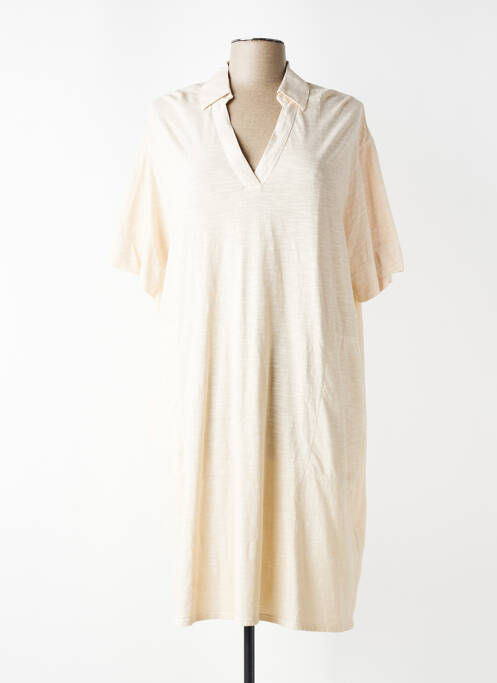 Robe mi-longue manches courtes manches courtes beige YERSE femme
