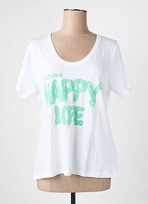T-shirt col v manches courtes blanc HAPPY femme