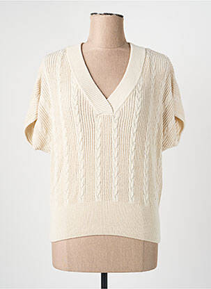 Pull col v manches courtes beige YAYA femme