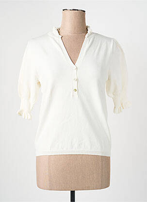 Pull col v manches courtes beige YAYA femme