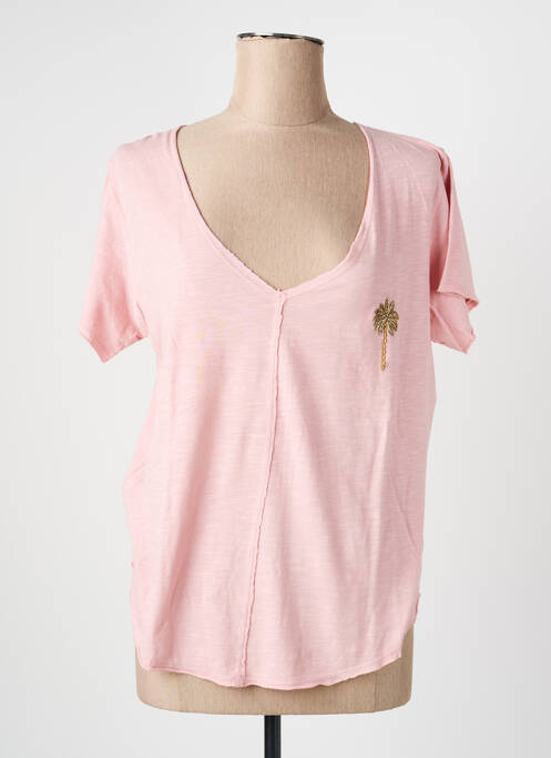 T-shirt col v manches courtes rose FIVE femme
