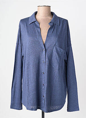 Chemisier coupe droite manches longues bleu MAJESTIC FILATURES femme