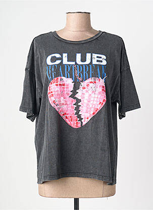 T-shirt sérigraphie floquée manches courtes gris FIVE femme