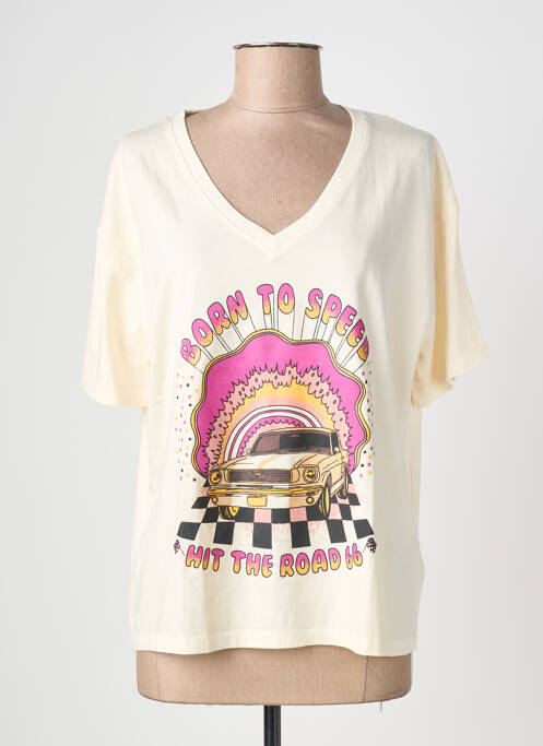 T-shirt sérigraphie floquée manches courtes beige MKT STUDIO femme