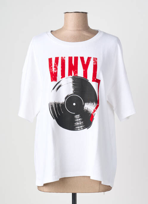 T-shirt sérigraphie floquée manches courtes blanc FIVE femme