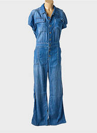 Combi-pantalon fermeture boutonnée sur le devant manches courtes bleu FIVE femme