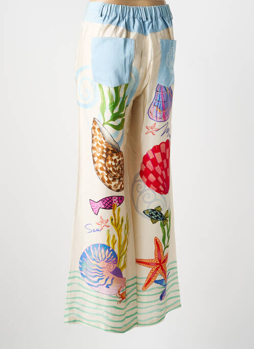 Pantalon large fermeture zippée sous rabat boutonné taille normale bleu ME369 femme