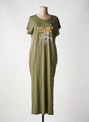 Robe longue manches courtes manches courtes vert FIVE femme