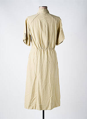 Robe longue tissage popeline manches courtes beige FIVE femme