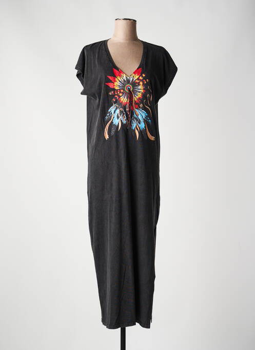 Robe longue manches courtes manches courtes noir FIVE femme