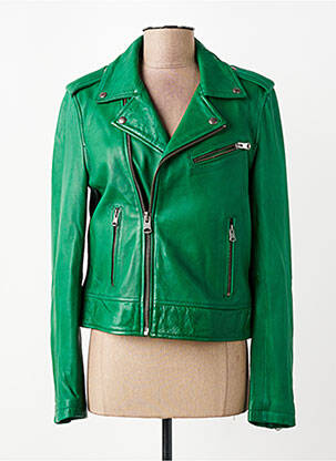 Veste en cuir poches vert OAKWOOD femme