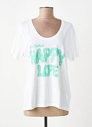 T-shirt coupe droite manches courtes blanc HAPPY femme