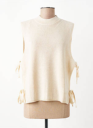 Pull coupe cintrée sans manche beige YERSE femme