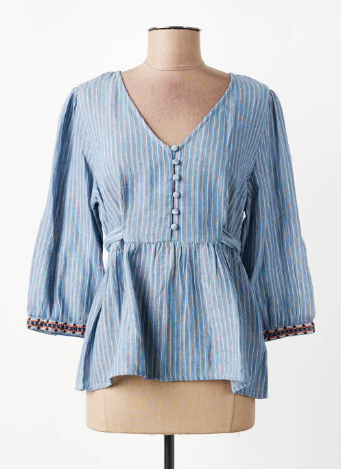 Tunique manches longues tissage crêpe bleu CREAM femme