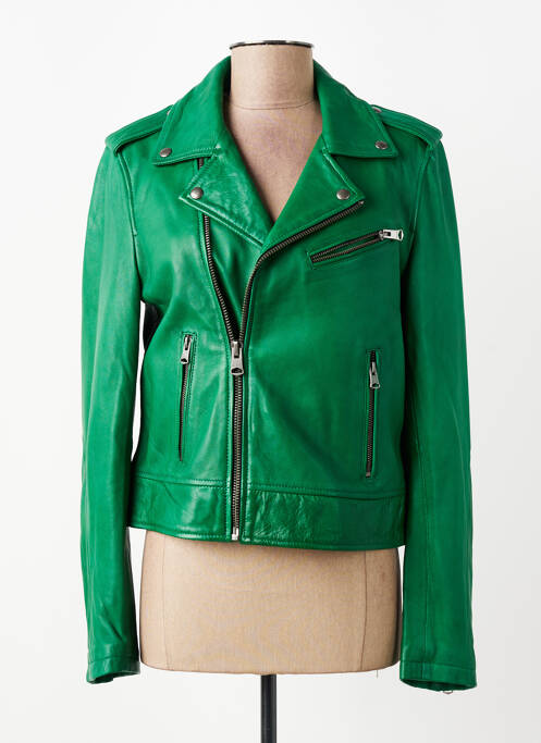 Veste en cuir poches vert OAKWOOD femme