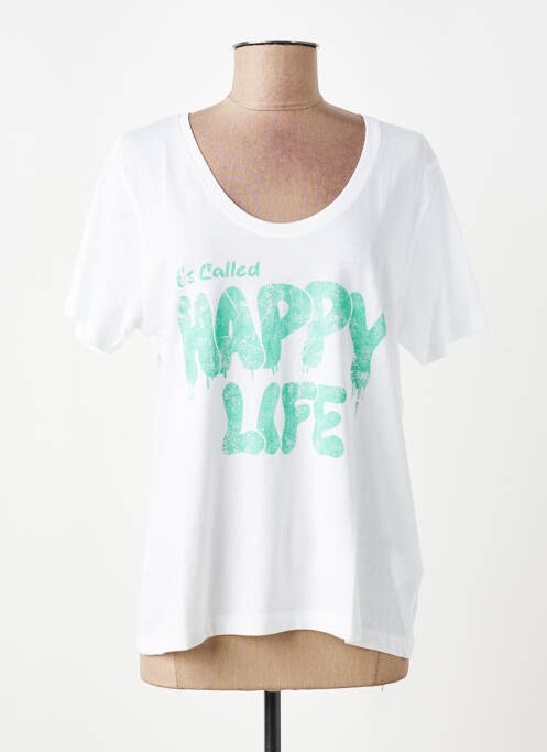 T-shirt coupe droite manches courtes blanc HAPPY femme