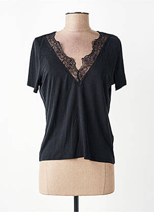 T-shirt col v manches courtes noir MAJESTIC FILATURES femme